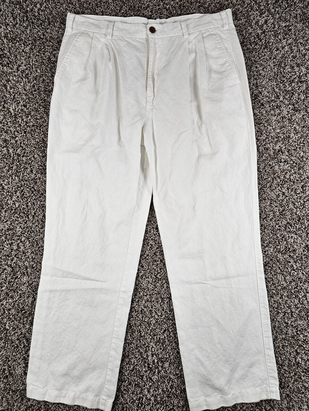 Caribbean Mens Sz 36x30 Pleated Front Chino Pants White Cotton Linen Blend